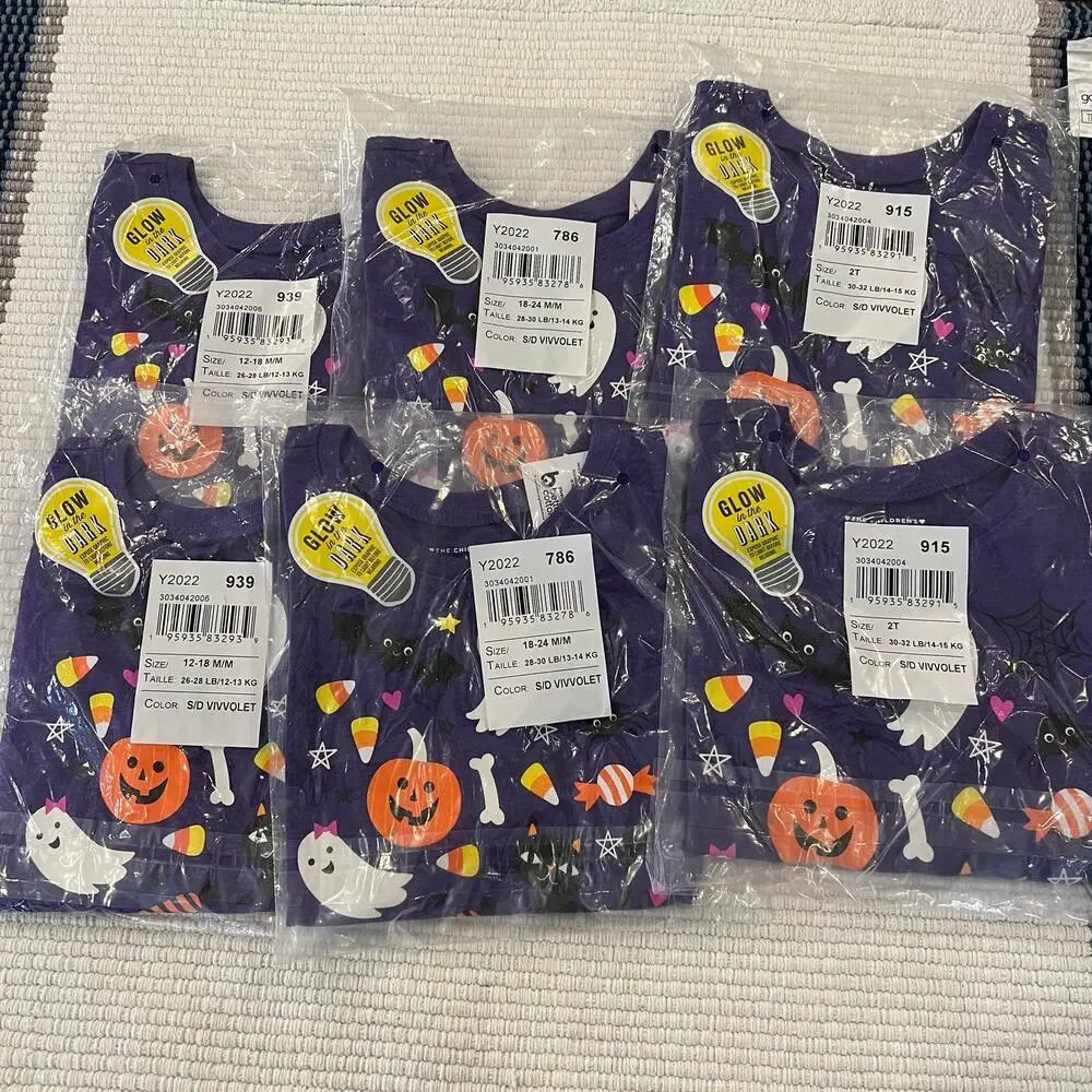 NWT Children's Place Girls Purple Glow Halloween Doodle Graphic Tee -SIZE 12-18M
